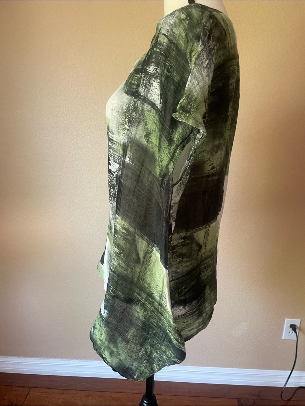 Bryn Walker 80% linen 20% silk semi sheer lagenlook abstract art to wear top M - Picture 7 of 13